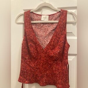 Reformation Red Floral Roses Sleeveless V Neck Blouse Dressy Top size 2